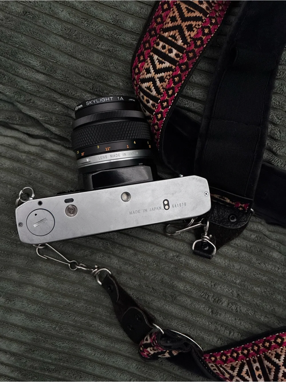 Olympus OM10 35mm Film Camera with Pink Patterned Strap
